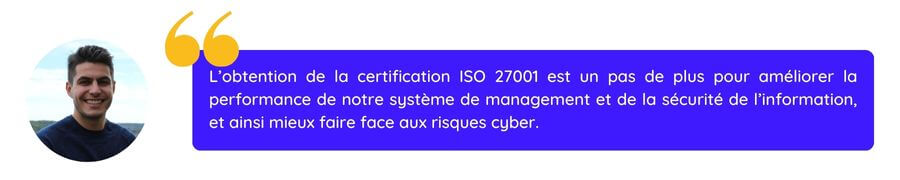 Citation d'Arnaud Brons de Talkspirit sur l'obtention de la certification ISO 27001
