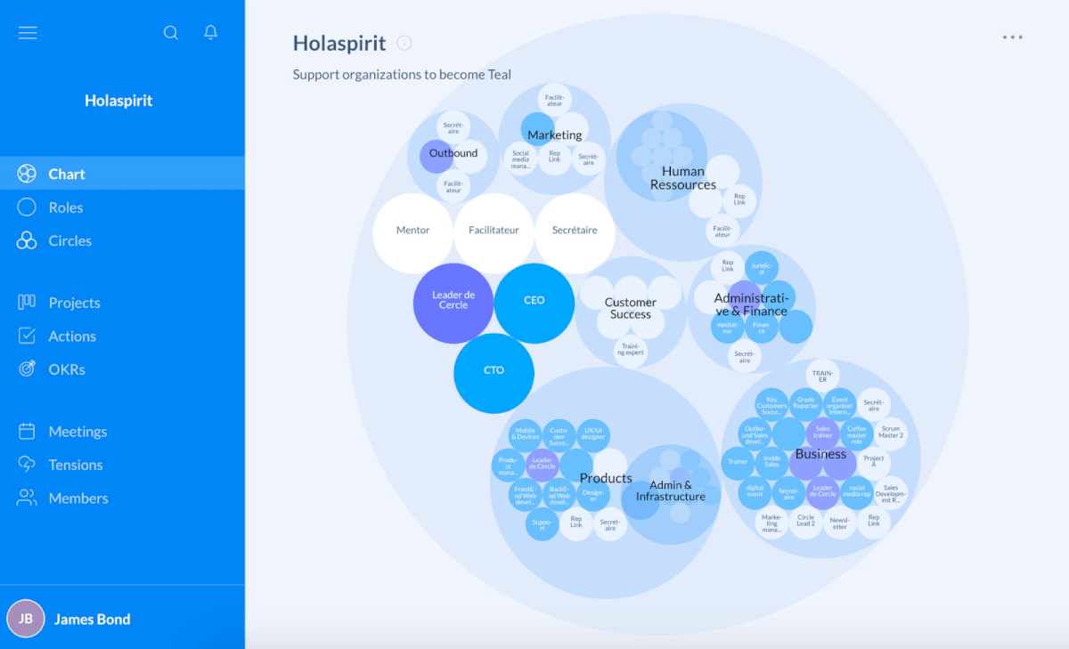 Visualisation des rôles sur Holaspirit pour apporter plus de transparence, et développer l'intelligence collective