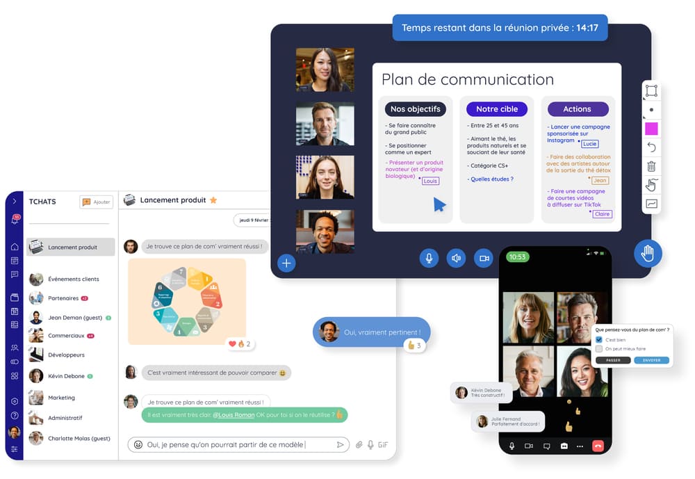 Interface de la plateforme Talkspirit qui permet d'améliorer le travail collaboratif, soit l'une des qualités essentielles d'une équipe productive
