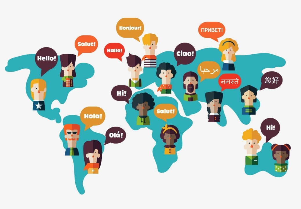 Map with illustrates all the different languages and culture differences around the world