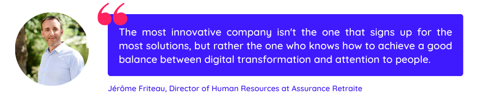 Quote from Jérôme Friteau about the importance of not using too many tools when conducting an HR transformation