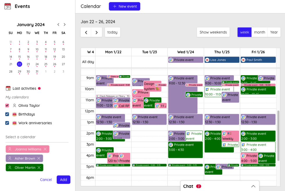 Checking participants’ availability to schedule a meeting on Talkspirit’s Calendar