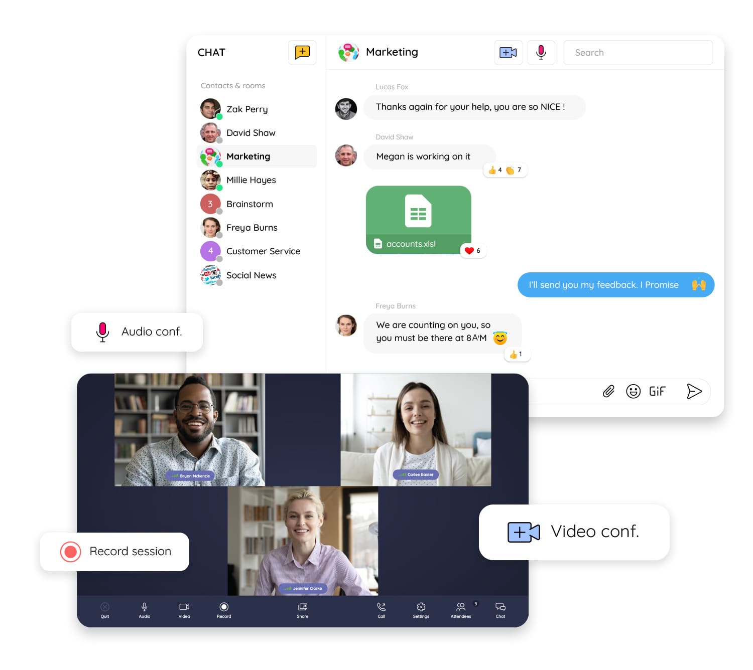 Chat and video conferencing on Talkspirit's collaborative platform