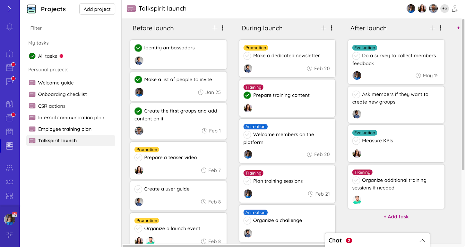 Creating an editorial calendar for internal and external communications on Talkspirit's Projects app