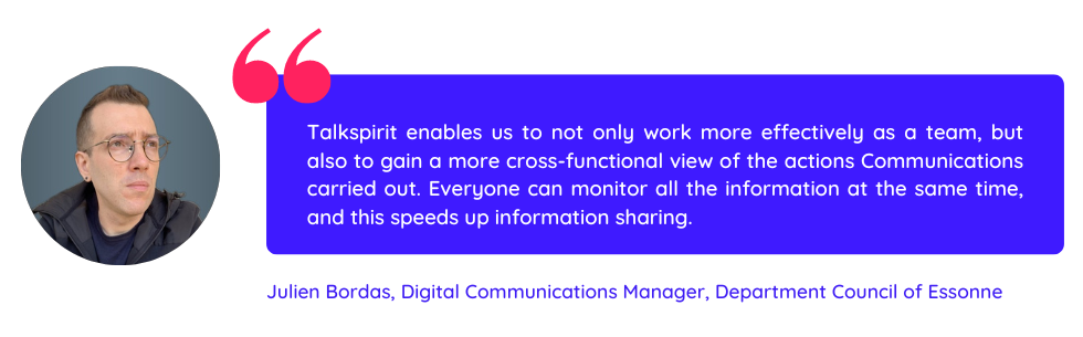 Quote from Julian Bordas that shows examples of how they use the collaborative platform Talkspirit