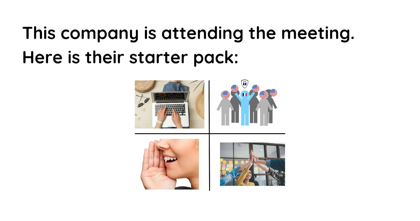 guessing a company starter pack, one of 13 icebreaker ideas for meetings