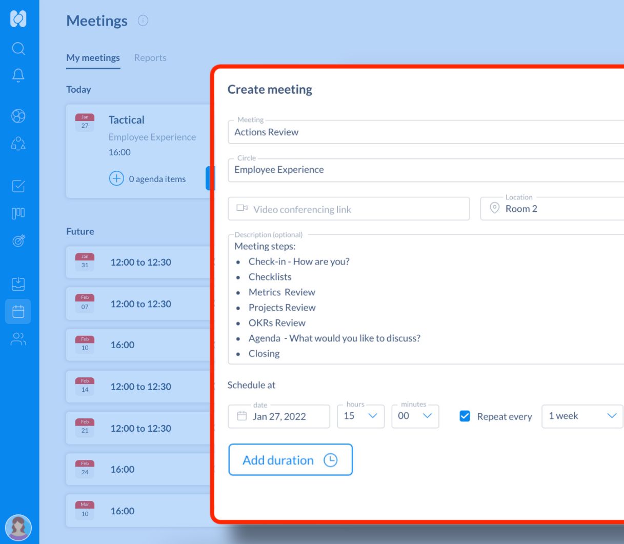 Meeting agenda including icebreakers on Holaspirit