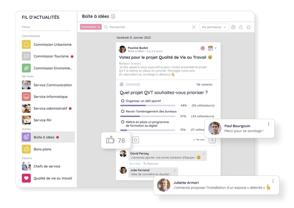 Publication sur le fil d'actualités Talkspirit pour mettre en avant un projet à impact social