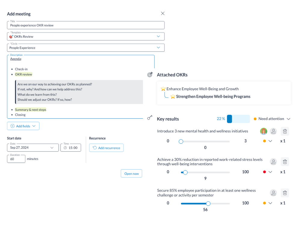 Defining OKRs for project management with Holaspirit