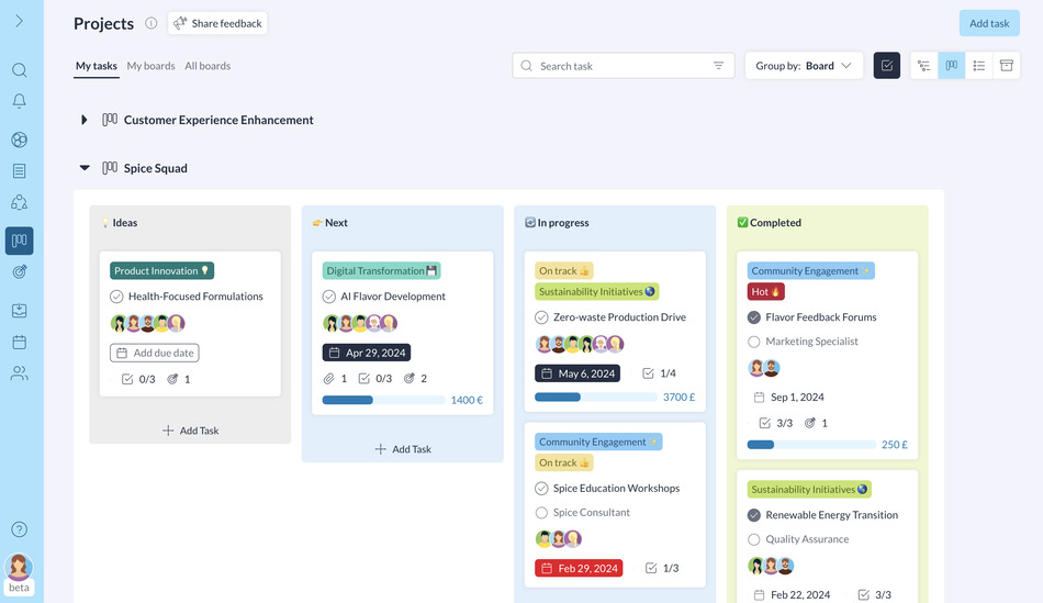 Tracking tasks and OKRs using a Holaspirit project board